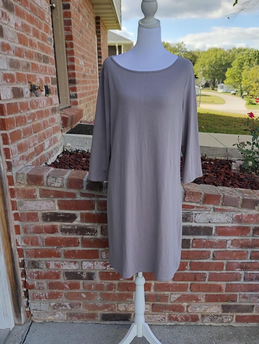 Garnet Hill Tencel Modal Stretch Jersey Knit Flare Midi Dress Size L Neutral